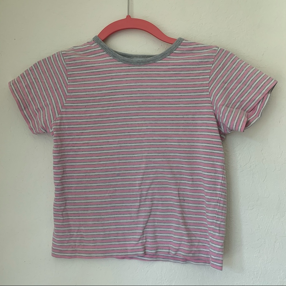 Retro pink and white striped short sleeve tee